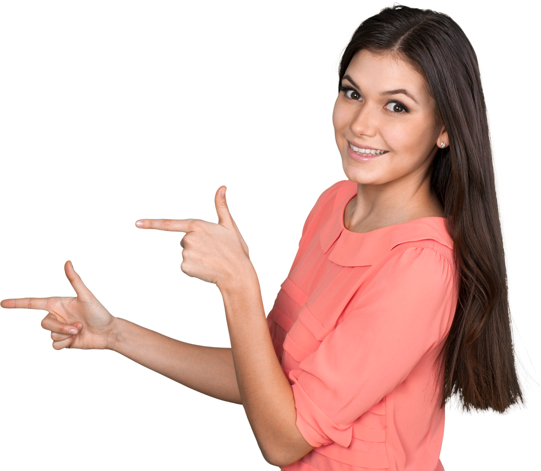 Smiling Woman Making a Guns with Fingers - Isolated